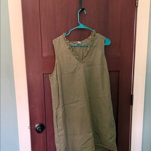Tommy Bahama Two Palms Olive Green Sleeveless Ruffle V-Neck Mini Dress